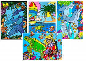 Lot de 4 tableaux pocket animaux marins coloriés
